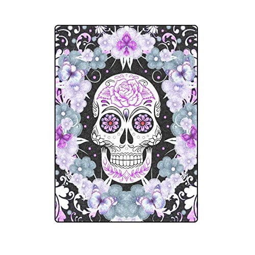 RYLABLUE Sugar Skull and Flowers Throw Blanket Bed Sofa Blanket 58x80 inches
