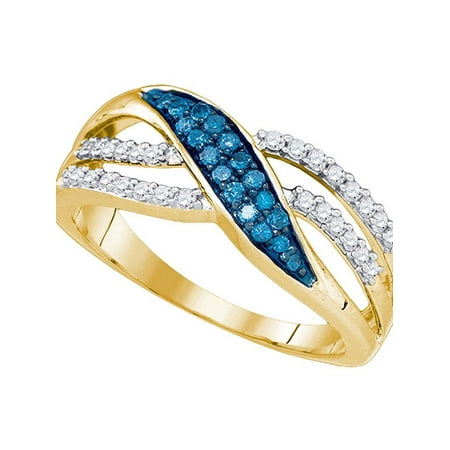 10kt Yellow Gold Womens Round Blue Color Enhanced Diamond Band Ring 1/3 ...