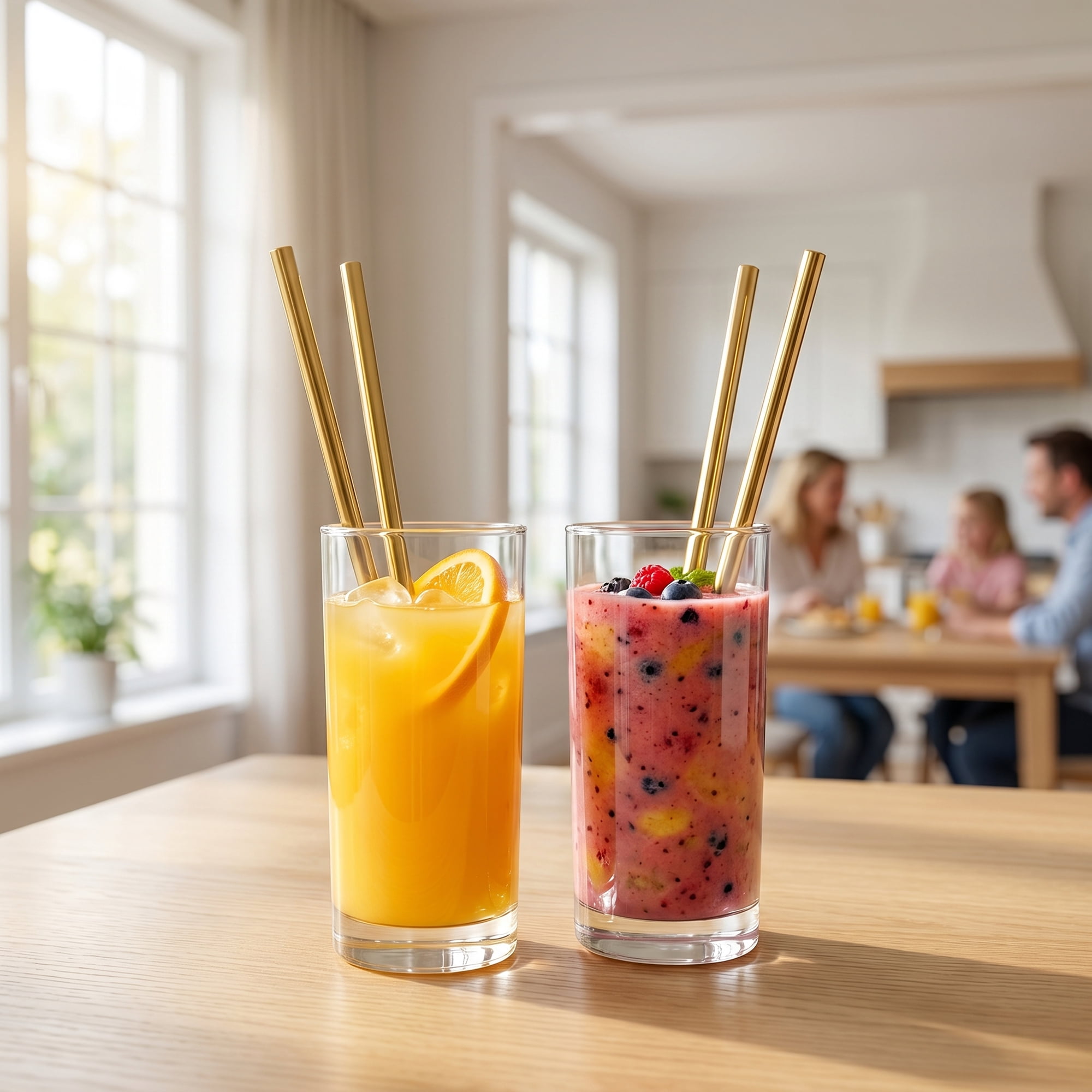Unique Bargains 10Pcs Reusable Stainless Steel Dishwasher Safe Straws Gold