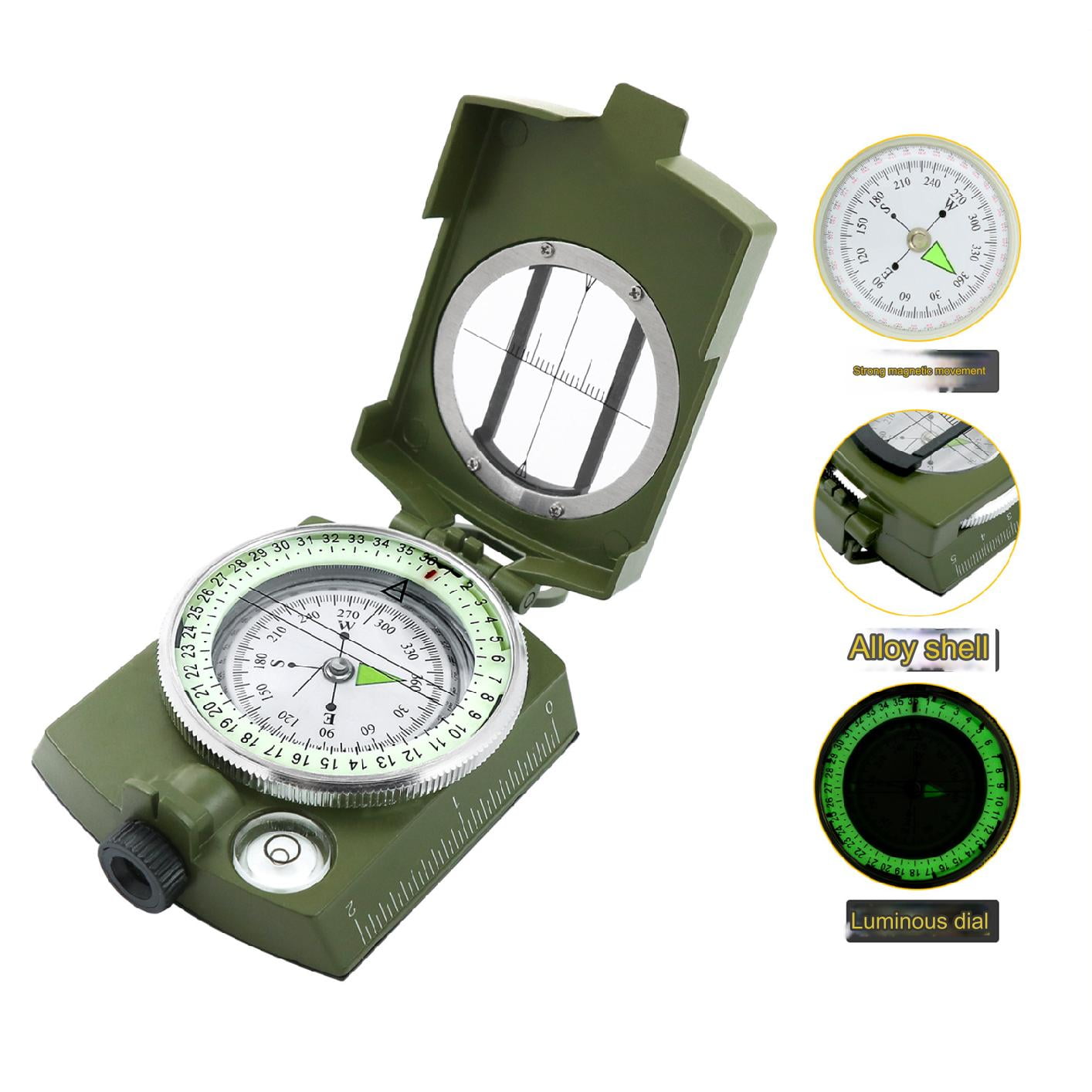 2 Pack,Army green,Camping Survival Compass Glow in The Dark Military Compass Survival Gearfor for Hiking, Camping,Backpacking, Outdoor Activities