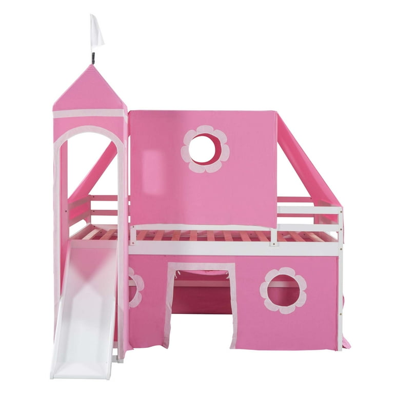 Aukfa Full Size Loft Bed with Slide - Princess Castle Bed