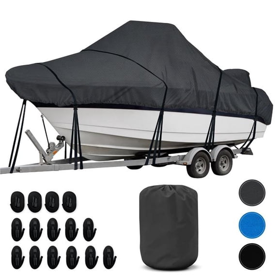 Knox CCC19-CH 17-19 ft. 600D Waterproof Center Console Boat Cover with Built-in Outboard Motor Cover, Charcoal Gray - 102 in. Beam