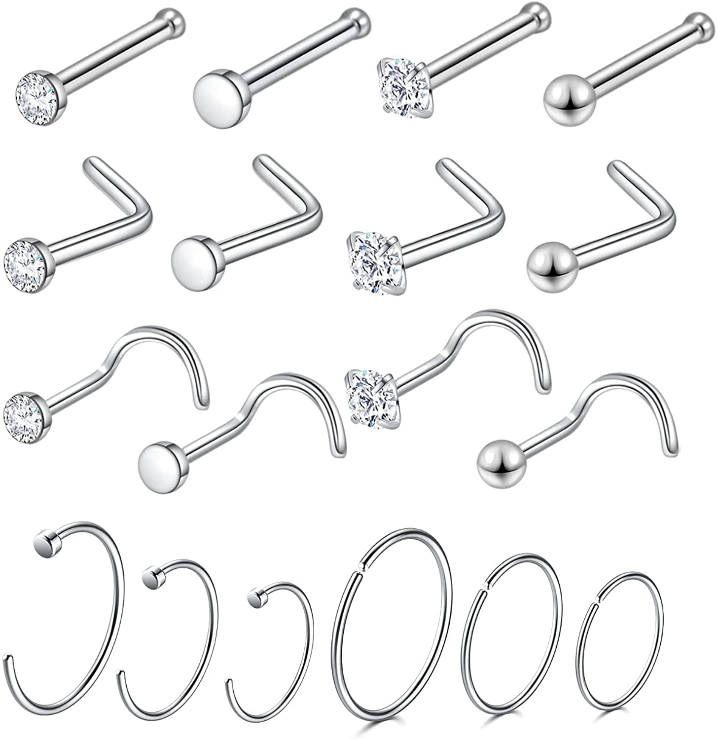 A+s 4Pcs 20G 10mm WomenS Cute Stainless Steel Nose Studs Rings Unisex Body Jewelry Piercing Nose Hoop Ring Fashion Piercing Jewelry