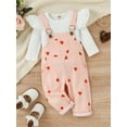 thumbnail image 2 of Seyurigaoka Toddler Baby Girl Fall Clothes 2Pcs Outfit Ruffle Long Sleeve Ribbed Tops T-Shirt + Suspender Pockets Pants Overalls, 2 of 9
