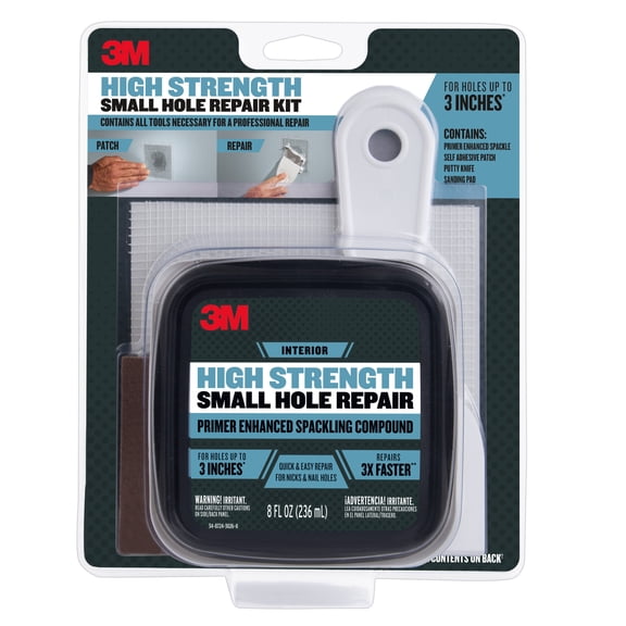 3M High Strength Small Hole Repair Kit, 8 oz., Interior Wall Filler, White, 1 Kit