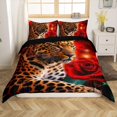 thumbnail image 3 of Cheetah Comforter Cover Leopard Print Bedding Set Twin,Romantic Red Flowers, 3 of 7