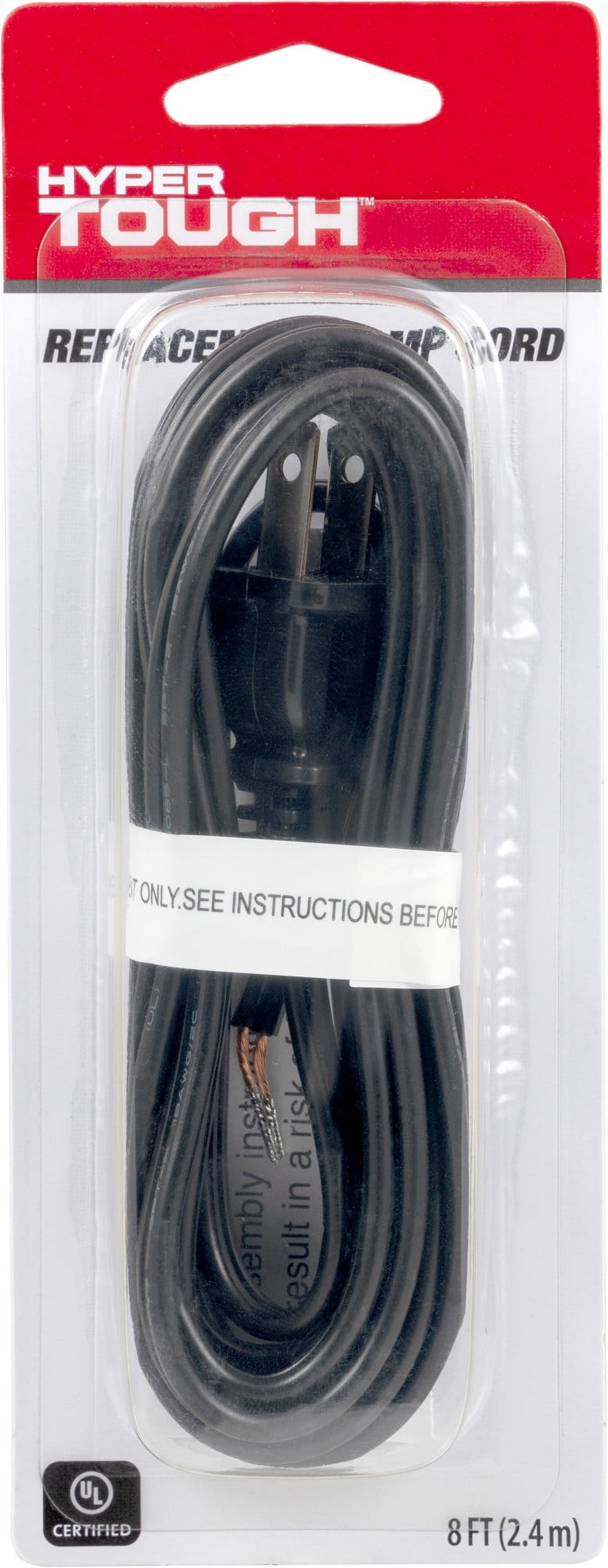 (2 pack) Hyper Tough 8ft Replacement Lamp Cord, 10A, Molded Plug, Black, 52210