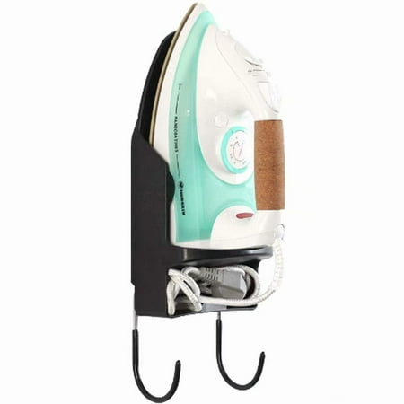Iron Wall Organizer Ironing Board Holder and Iron Rest Heat Resistant Wall Mounted Holder with Steel Hooks,Black Iron Board Hooks Storage Organizer ()
