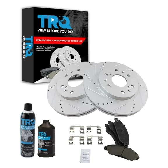TRQ Front Performance Drilled Slotted Brake Rotor & Ceramic Pad Kit w/Chemicals BKA16894 Fits select: 2005-2007 CHEVROLET SILVERADO, 2007 CHEVROLET TAHOE