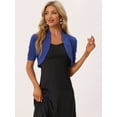 thumbnail image 4 of DARING DIVA Women's Ruched Short Sleeve Shrugs Bolero Cropped Cardigan L Royal Blue, 4 of 6