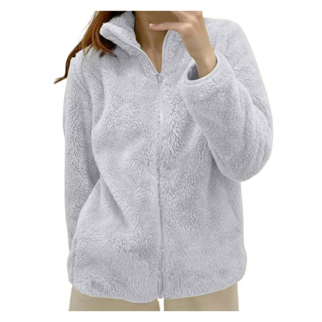 GDREDA Veste Unie pour Femmes, Col Zippé, Vêtements d'Extérieur Confortables, Gris, TG