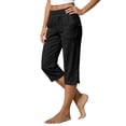 thumbnail image 2 of Capri Pants for Women Cotton Linen Casual Straight Leg Capris Elastic Waist Split Button Summer Cropped Pants with Pockets, 2 of 7