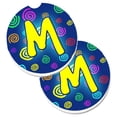 thumbnail image 1 of Letter M Initial Monogram Blue Swirls Set of 2 Cup Holder Car Coaster, 1 of 1