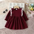 thumbnail image 3 of HAOTAGS Boys Girls Long Sleeve Dress Shirt for School(6M-14Y), Round Neck Casual Long Sleeve Toddler Infant Dresses Wine 2-3 Years, 3 of 10