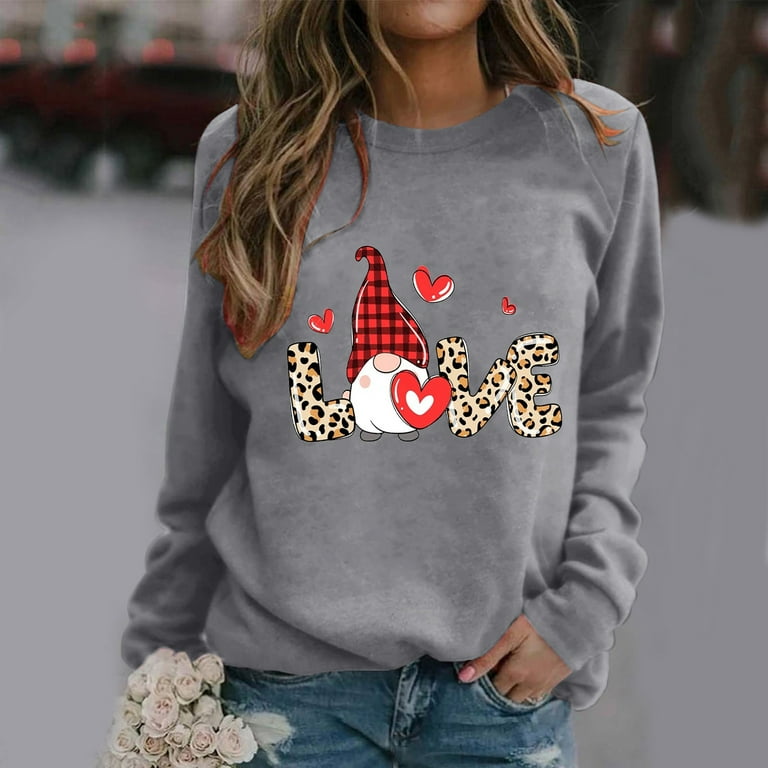 Women s Novelty Sweatshirts Valentine s Day Round Neck Long Sleeve