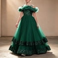 thumbnail image 6 of LEKWK Girls Sparkly Princess Dress Sequin Ruffles Sleeve Tulle Ball Gown Off Shoulder Tiered Pageant Dresses for Birthday Party Stage Performance Costume, 6 of 9