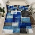 thumbnail image 2 of Manfei Blue Gray Checkered Bed Sheets,Abstract Geometric Art King Sheets,Vintage Grid Pattern Sheet Set For Girls Boys,Microfiber Bedroom Decor,4pcs, 2 of 7