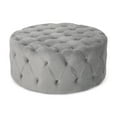 thumbnail image 4 of Noble House Vincent Modern Glam Round Tufted Velvet Ottoman, Gray, 4 of 7