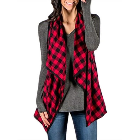 Pearl Izumi Womens Vest - Women's Fashion Sleeveless Plaid Vest Lapel Open Front Cardigans