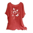 thumbnail image 3 of Eryao Chemise en Lin Imprimée pour Femmes Manches Courtes Col Rond Tops Été Pissenlit et Papillon Blouses Graphiques, Rouge, m, 3 of 8