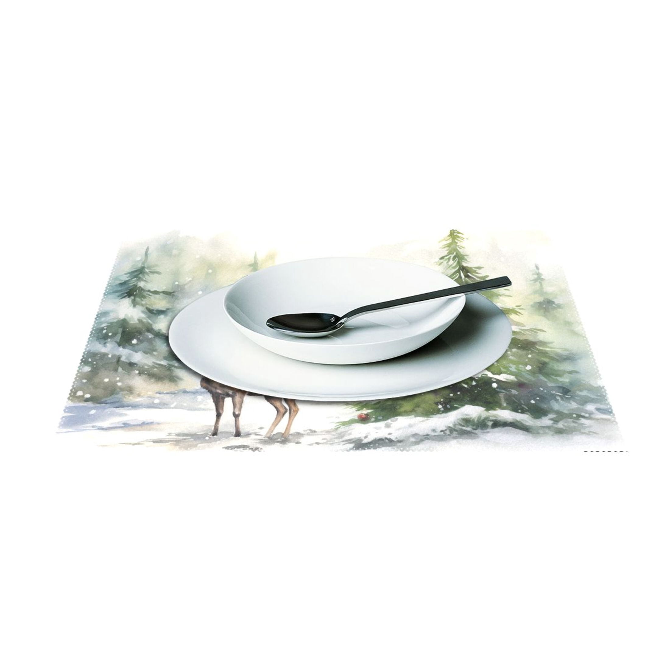 Christmas Trees Deer Snow 12×18 inch Placemats Heat Resistant Washable Foldable Rectangular Placemats Set Decoration Indoor Outdoor for Kitchen Dining Table 6PCs