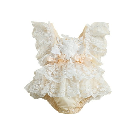 

Licupiee Newborn Baby Girl Boho Lace Romper Floral Ruffle Bodysuit Princess Tutu Dress Jumpsuit Summer Outfit