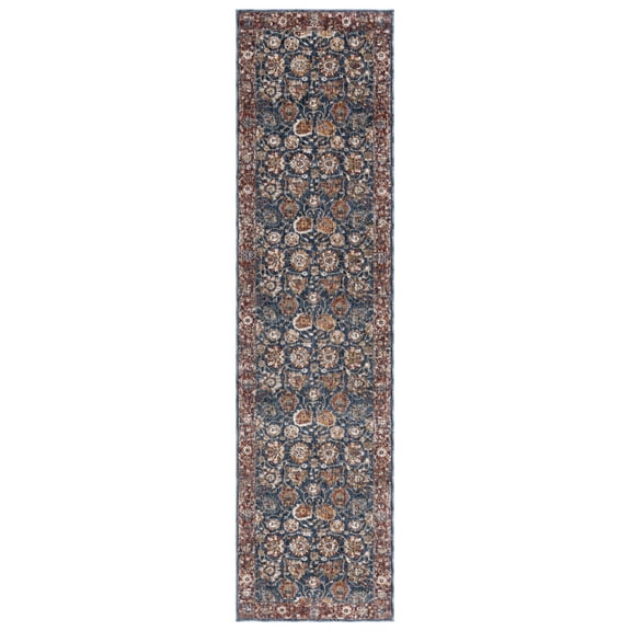 SAFAVIEH Heirloom Sharla Oriental Polyester Runner Rug, Navy/Rust, 2' x 8'