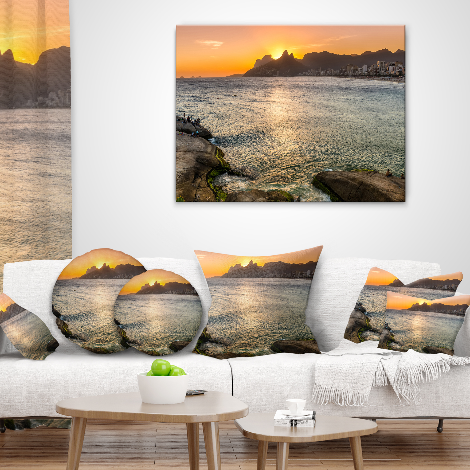 Designart Ipanema in Rio de Janeiro Sunset - Seascape Throw Pillow - 16x16