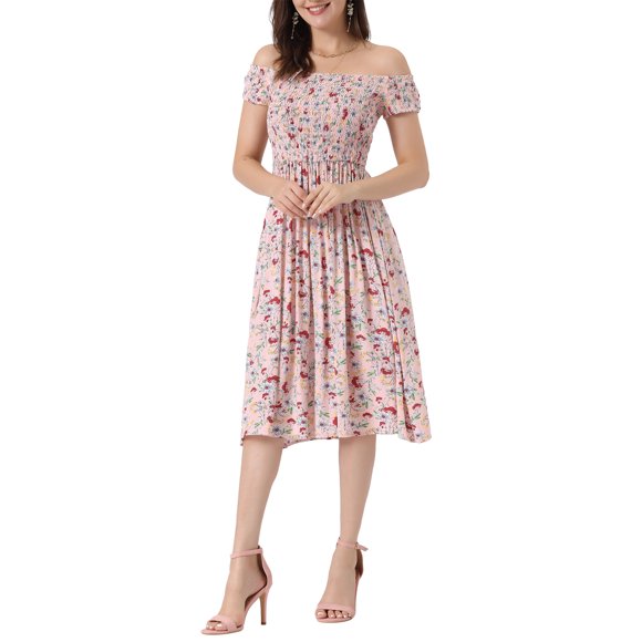 Vestido sin mangas de flores con fruncido INSPIRE CHIC para mujeres, vestido corto de verano sin hombros, rosa XL
