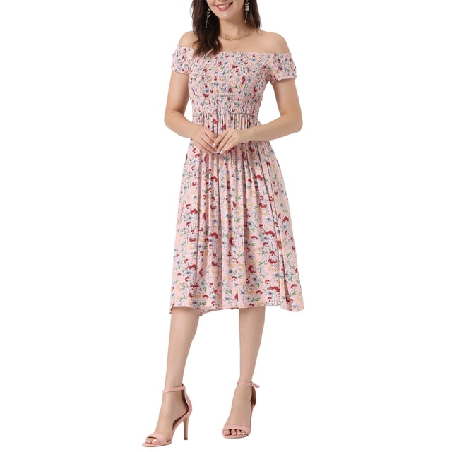 Vestido sin mangas de flores con fruncido INSPIRE CHIC para mujeres, vestido corto de verano sin hombros, rosa XL