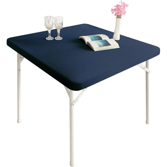 Cocktail Fitted Spandex Stretch Square Table Covers Caps Elastic Square Tablecloth Navy Blue Table Topper 36x36 Inch