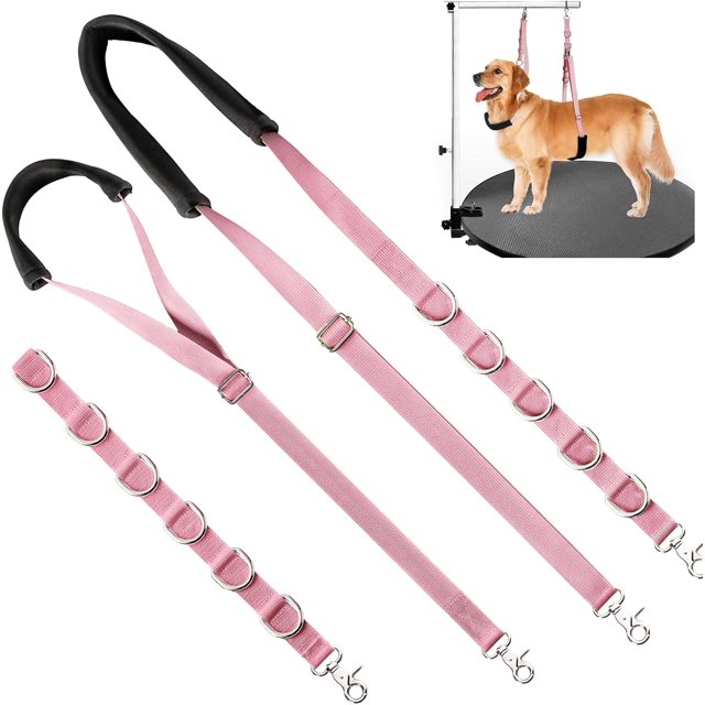 Sangle de Toilettage pour Chien - Table de Toilettage pour Chien Rallonge de Bras avec Pince Boucle d'Extension Laisse de Bain de Contention Support de Laisse pour Coupe de Poils de Chien Petits et Moyens (Rose)