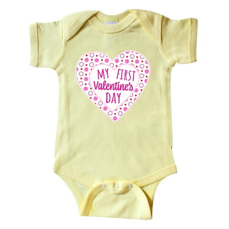 

Inktastic My First Valentine s Day Pink Heart and Dots Gift Baby Boy or Baby Girl Bodysuit