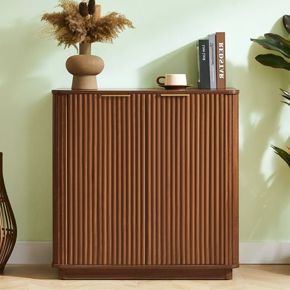 S-HOME Buffet Cabinet with Curved Wave Design 31.5''W x 15.75''D x 31.5''H Storage for Modern Interiors, Walnut