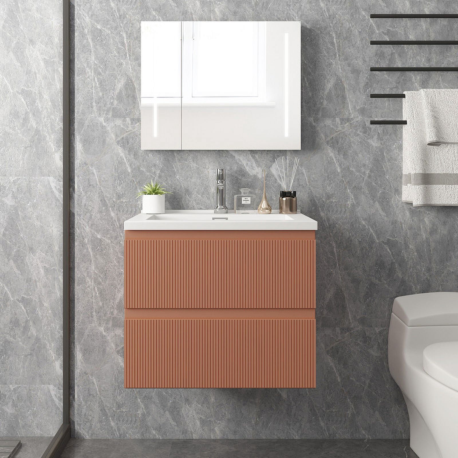 Wonline 23.8inch Bathroom Vanity Cabinet with Sink and Double Drawers(Mute Orange)