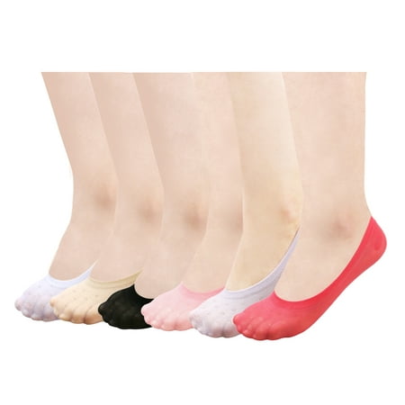 

Women No-Show Socks 80% Cotton Socks Silicone Grips At Heel Girls Hidden Socks 6 Pack Noshow-(2*Black 2*Skin 2*White)