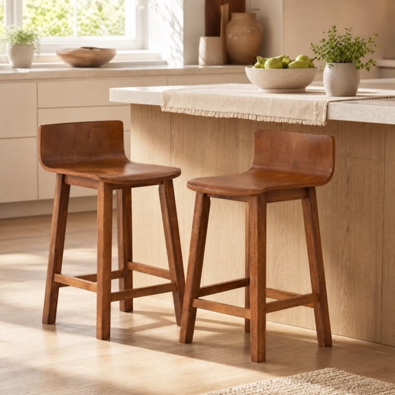 ELLEGNT Solid Wood Armless Bar Stools Set of 2, 24.5" Counter Height Bar Chairs for Kitchen