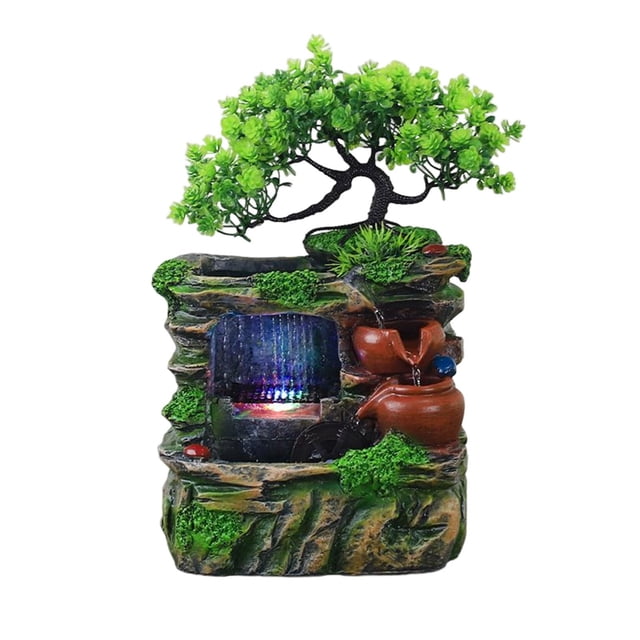Fuente de mesa Cascada de roca con luces de colores Regalo de inauguración Estatua decorativa de paisaje acuático para escritorio de meditación , sin niebla estilo G sin Mist Macarena Fuentes de mesa