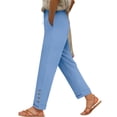 thumbnail image 3 of NSLGXD Cotton Dress Pants Women Solid Color Elastic High Waisted Drawstring Tapered Trousers with Button Cuffs and Pockets Loose Comfortable Work Pant S-2XL Blue Pant, 3 of 8