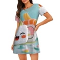 thumbnail image 4 of Salouo Kawaii Sushi Characters Delight Print Short Sleeve Sleepshirt for Womens Comfy Nightgown Scoopneck Cute Nightdress Ruffle -Medium, 4 of 7
