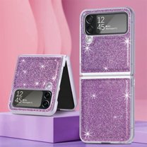 Dteck Case for Samsung Galaxy Z Flip4,Bling Glitter Leather Case Shockproof Hard PC Cover for Galaxy Z Flip4 5G,Purple