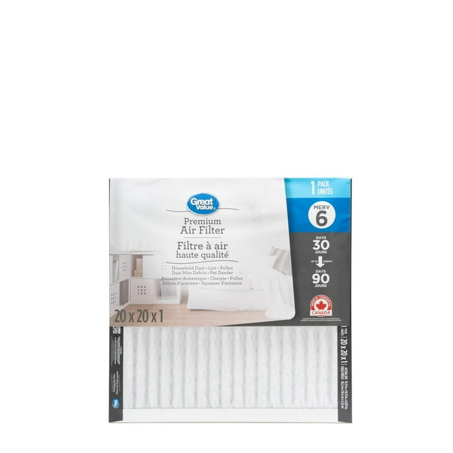 20x20x1 Great Value Merv 6 Air Filter