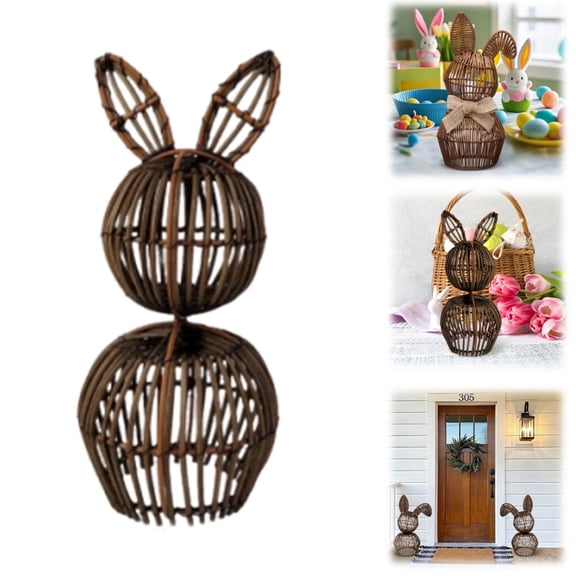 Easter Decoration Wicker Easter Bunny for Outdoor,Rattan Bunny for Easter Decor,Hand-Woven Bunny Basket,Easter Porch Decor,Cute Easter Bunny for Garden or Home Holiday Decorations