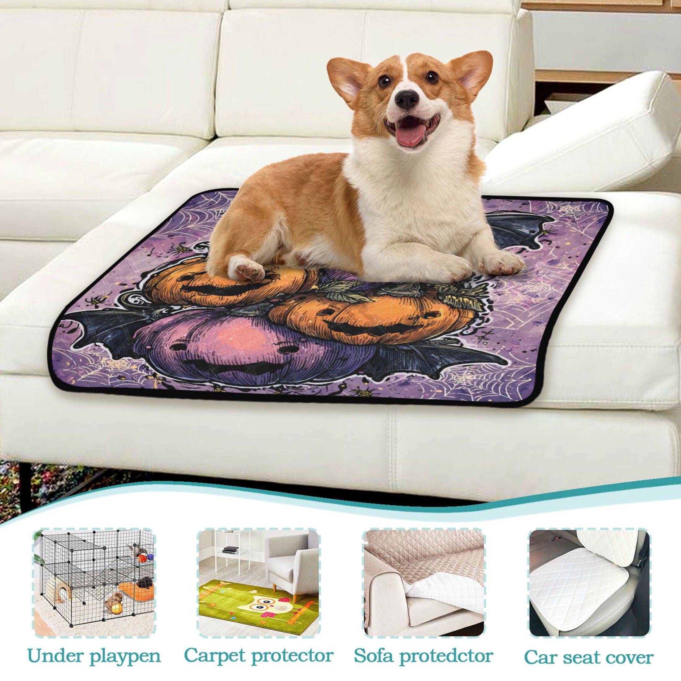 Qxltty Smile Pumpkin Cat litter Pads Pet Set of 3 Diaper Mats Center Anti-leakage Layer Absorbent Soft and Comfortable