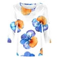 thumbnail image 4 of jtjvou Women's 3/4 Sleeve Shirts Crewneck Pullover Trendy Fashion Going out Tops for Teen Floral Print Tuinc Summer Casual Loose Lady White,XL, 4 of 5