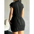 thumbnail image 6 of Women'S Short Sleeves Multi-Pocket Collared Shirt Dress Zip Up Cowgirl Dresses Black XL, 6 of 7