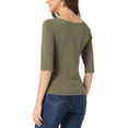thumbnail image 3 of CAMISETAS CASUAL DE MUJER CON MANGAS ALBERTAS Y CUELLO BARCO, AJUSTE SLIM, COLOR VERDE OLIVA, TALLA XL, 3 of 6