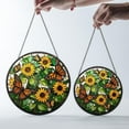 thumbnail image 3 of Sunflower Butterfly Stained Glass Suncatcher, Round Window Hanging Panel, Handmade Bright Floral Garden Decor, Nature-Inspired Sun Art, 3 of 6