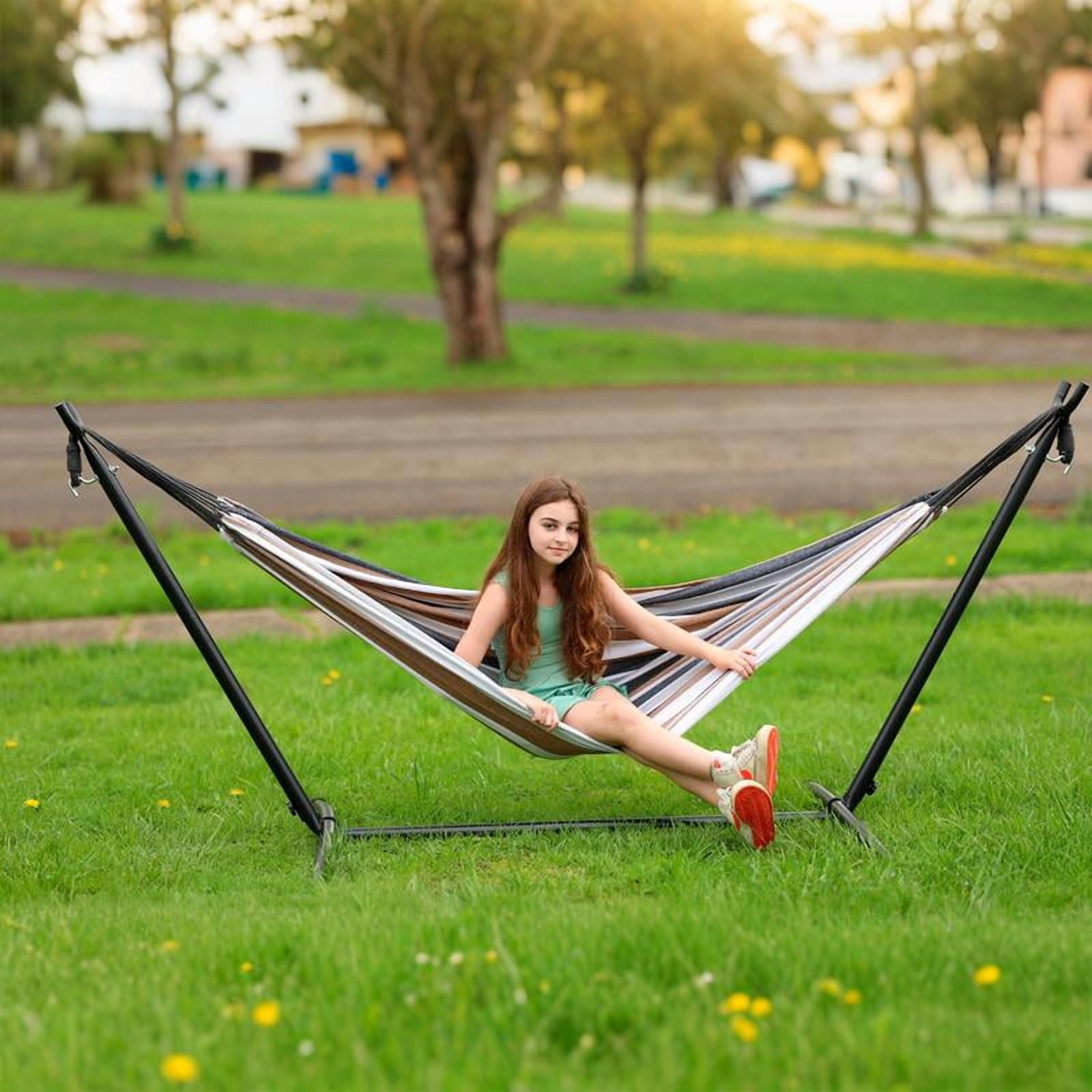 Hammock with Stand Included 450lb Capacity Steel Stand, Premium Carry Bag Included and Two Anti Roll Balance Beam