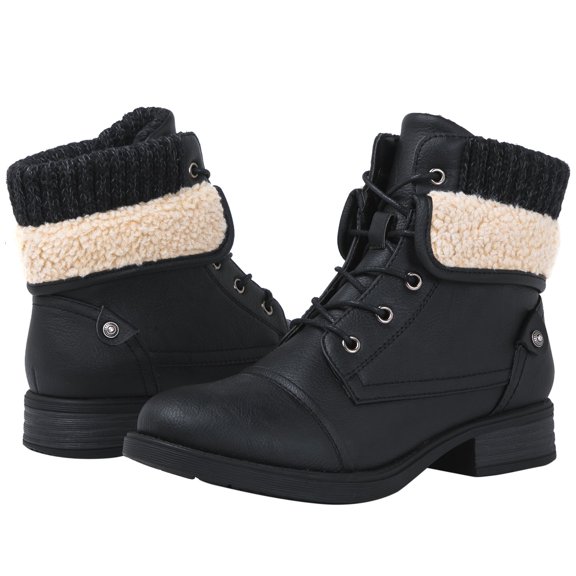GLOBALWIN Women's lace Up Boots for Women with Low Heel 8M Black